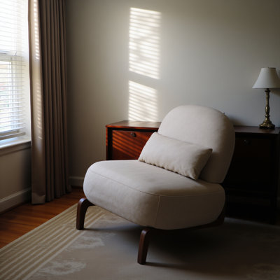 Cute Accent Chair With Solid Wood Legs, Faux Leather Living Room Chair With Soft Cushion, Cozy Bedroom Chair, Comfy Armless Reading Chair For Apartmen