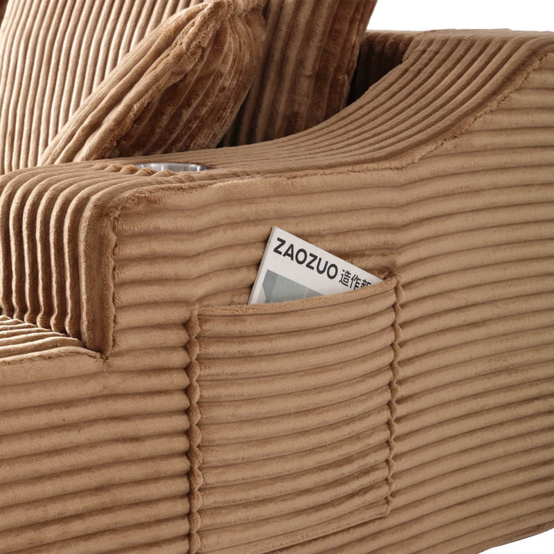 Foam-Filled Boneless Chaise Lounge Sofa with Pillows, Brown