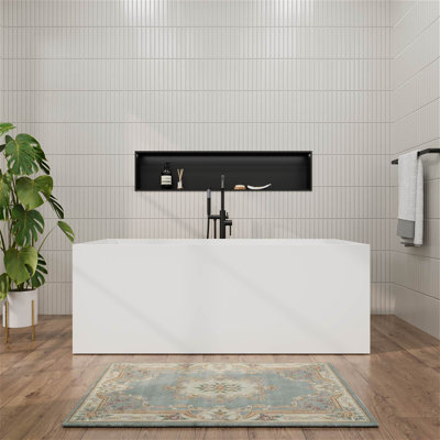 59" L Rectangular Freestanding Bathtub White Sloped Backrest