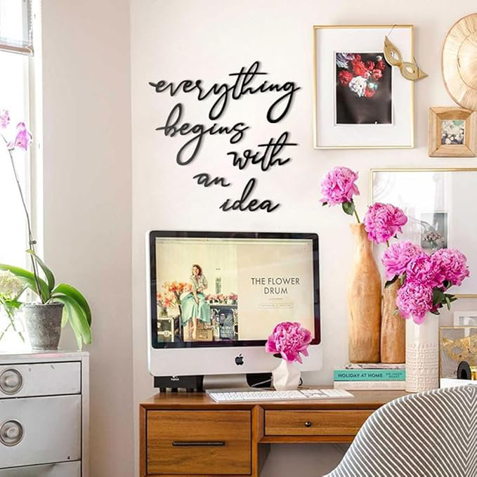 «Tout commence», art mural en métal - Citation inspirante pour le salon, la chambre à coucher ou le bureau
