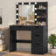 Coiffeuse Adaugo avec 10 lumières DEL, 4 tiroirs et 2 tablettes de rangement-954269702