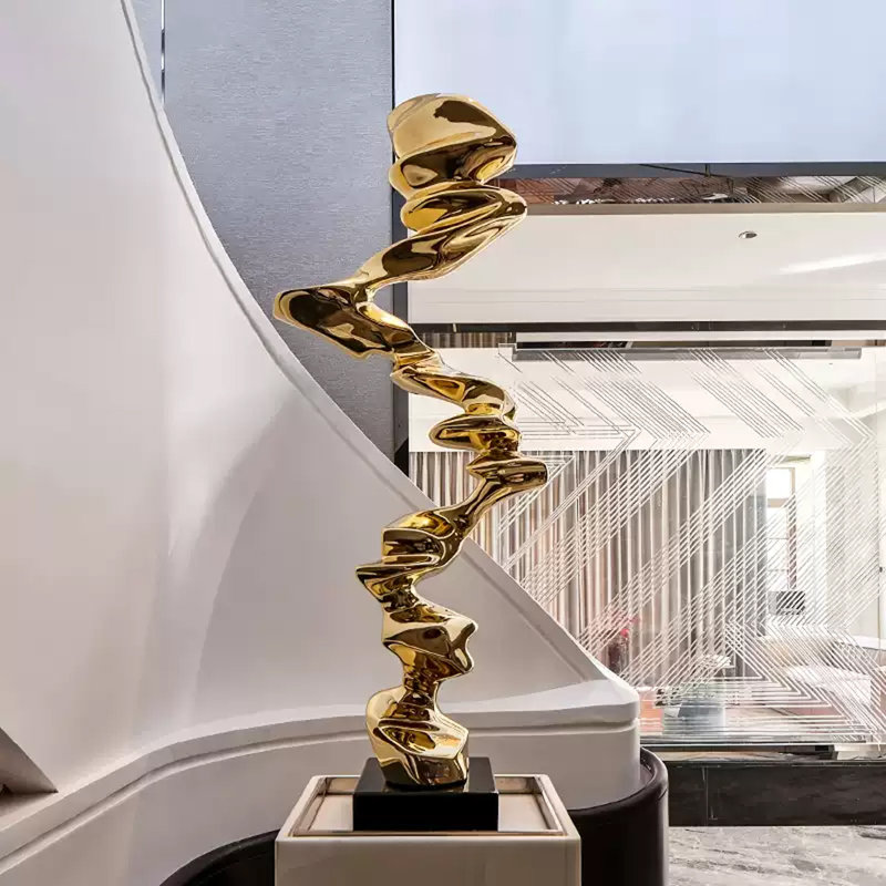 Modern Minimalist Abstract Resin Electroplated Sculpture For Floor Placement