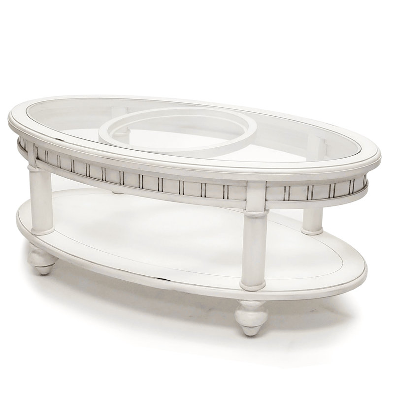 Monaco - Table basse ovale - Insertion de plateau - Finition blanche