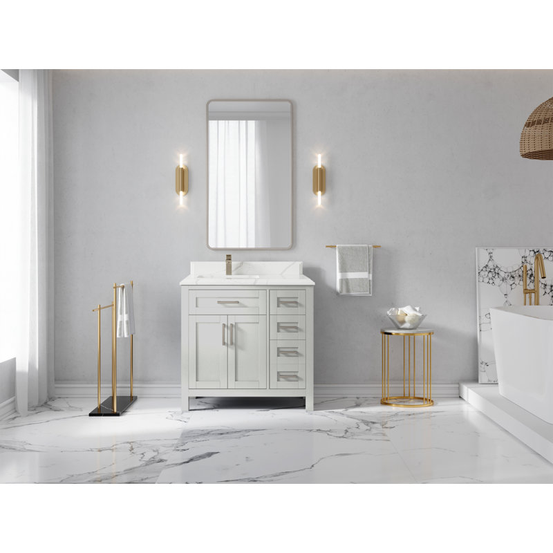 Ensemble de meuble-lavabo simple 36 po Gocha, Calacatta Laza, Gris Coventry