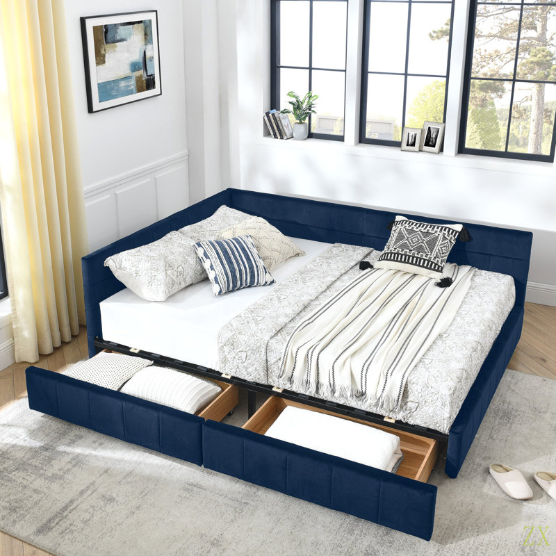 Grand lit capitonné avec rangement capitonné, cadre de canapé-lit avec dossier confortable et accoudoirs, grand lit pour chambre à coucher, salon, velours (85,5 po x 64,5 po x 29,5 po)