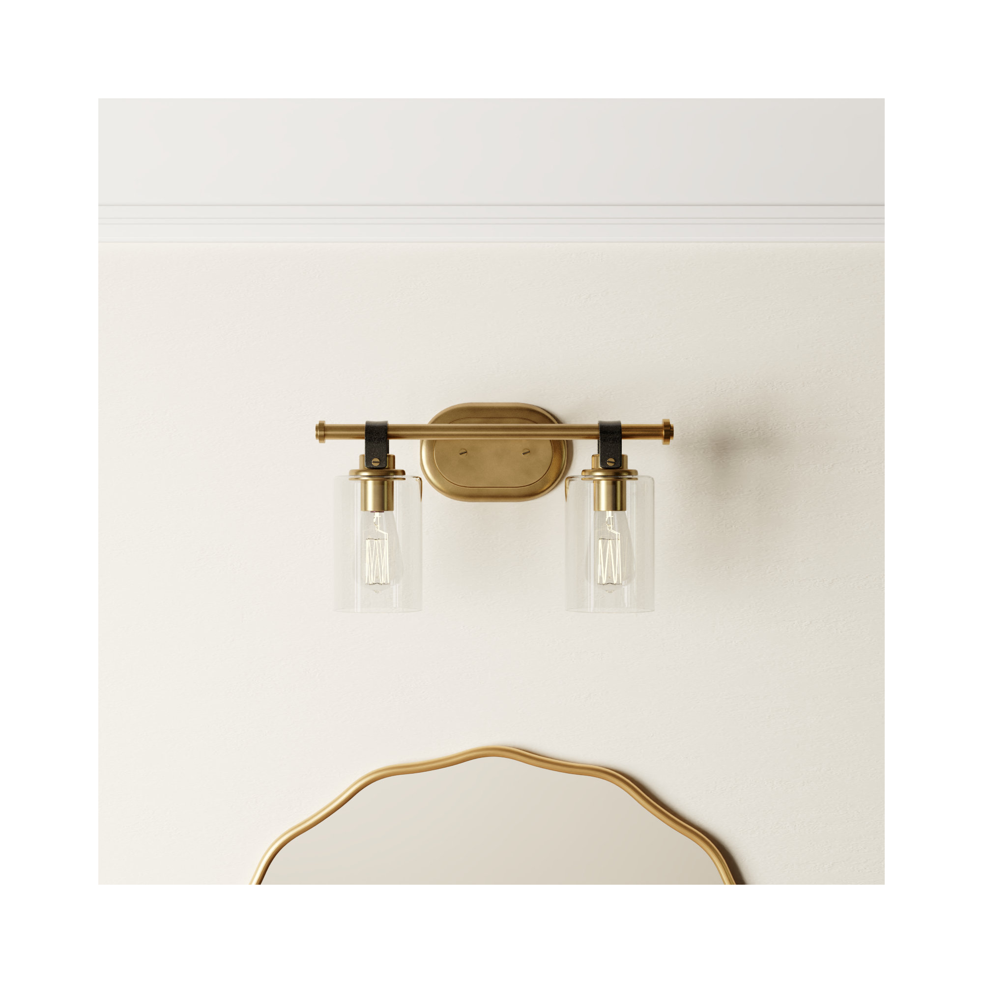 April 2 Light Transparent Dimmable Vanity Light, Heritage Brass