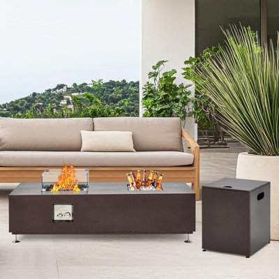 Table de foyer au propane pour patio extérieur, foyer de table à foyer d'extérieur au gaz avec verre bleu, table de feu de 50000 BTU pour ensemble de mobilier de patio, housse incluse