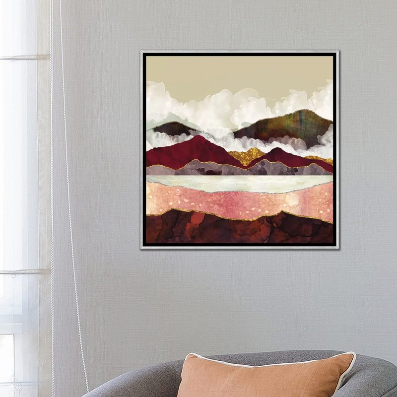 Melon Mountains - impression d'art graphique, H 26 po x l 26 po x P 1,5 po, Toile avec cadre argenté, Aucun mat