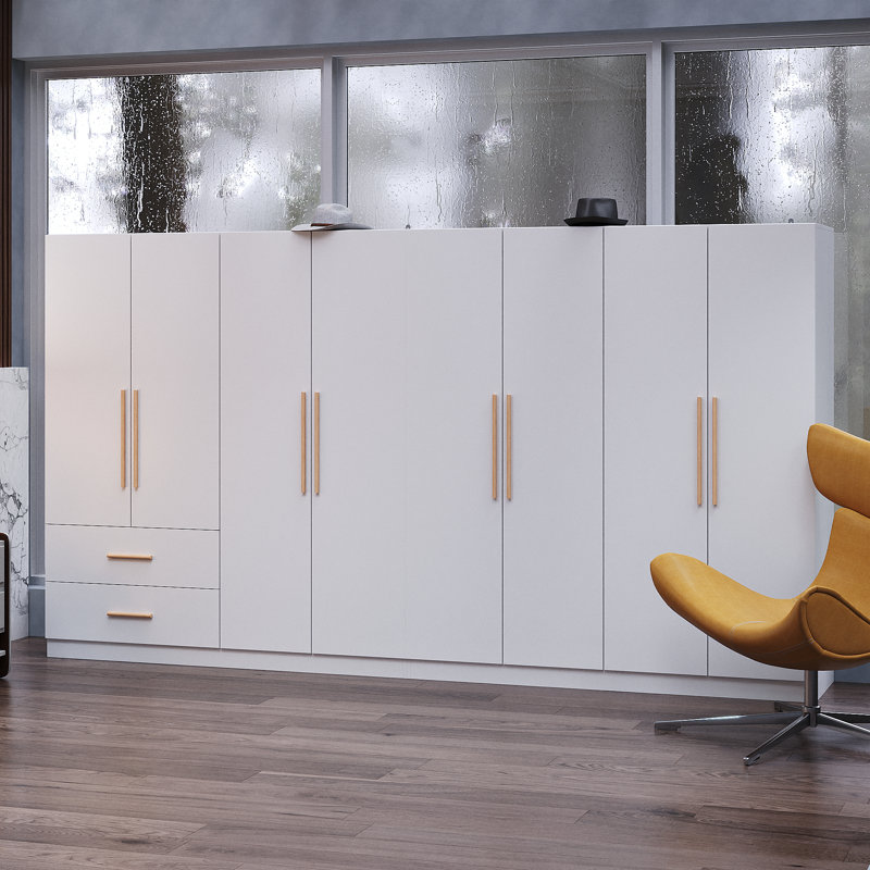 Élégante garde-robe à 8 portes avec un design moderne, un grand espace de rangement et des caractéristiques de sécurité anti-basculement pour une organisation élégante