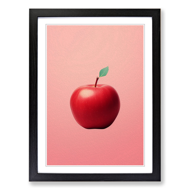 XYZ-FRM-V1223-1835 Apple Minimalism - Single Picture Frame Print on Wood, 64cm H x 46cm W x 2cm D, Black