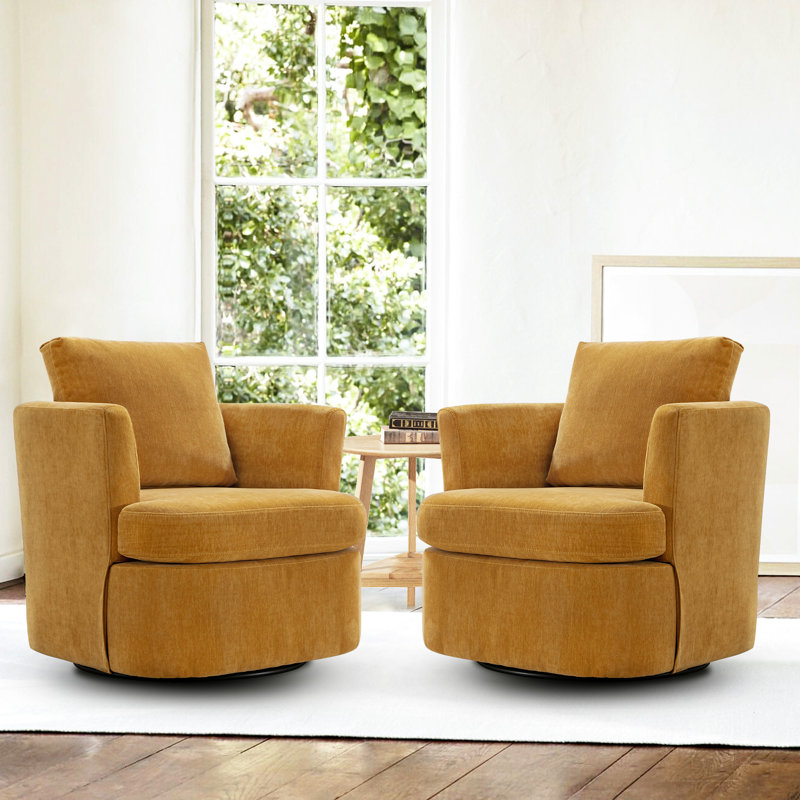 Fauteuil demi-tonneau pivotant rembourré Blendia, Chenille gingembre