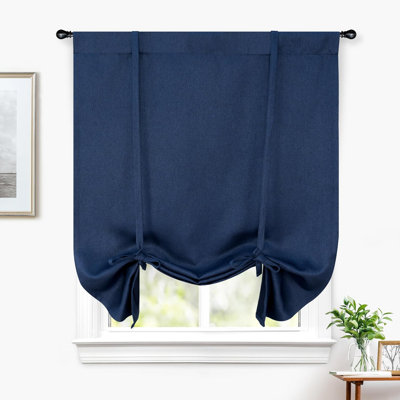 Makale Faux Linen  Textured Solid Color Blackout Tie Up Curtain for Kitchen Decorative Adjustable Balloon Rod Pocket Window Linen Curtain 1 Panel