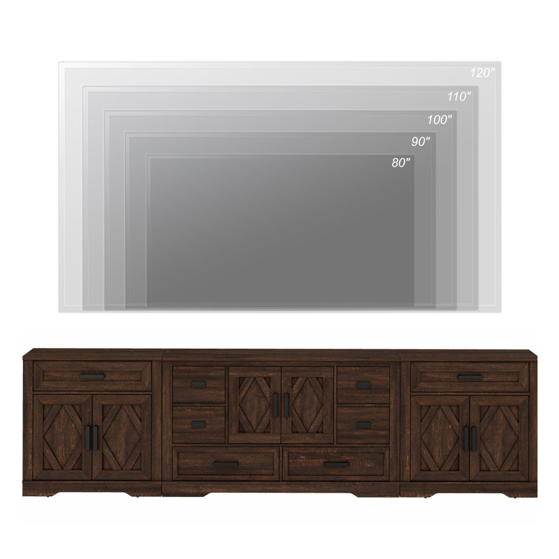 Laziza 117"W Large TV Stand,3-In-1 Farmhouse Entertainment Center With Storage Barn Door Cabinet,TV Console Table With Media Cabinet And Drawers For Living Room,Bedroom,Cream