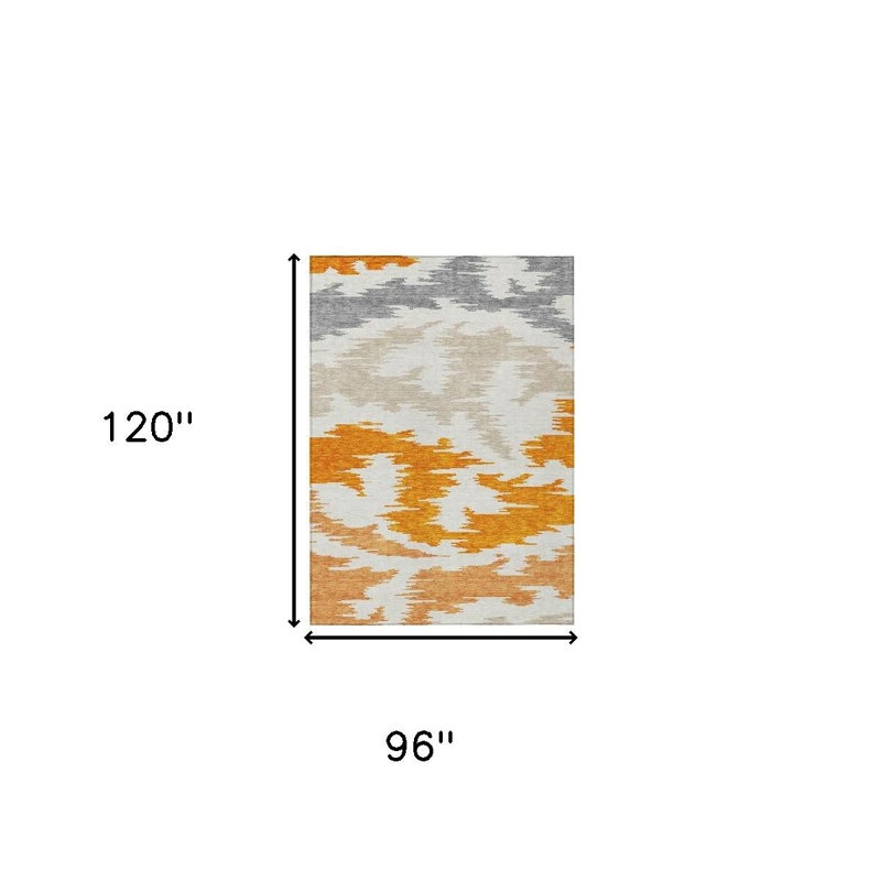 Tapis extérieur lavable abstrait beige et ivoire 8 pi x 10 pi orange
