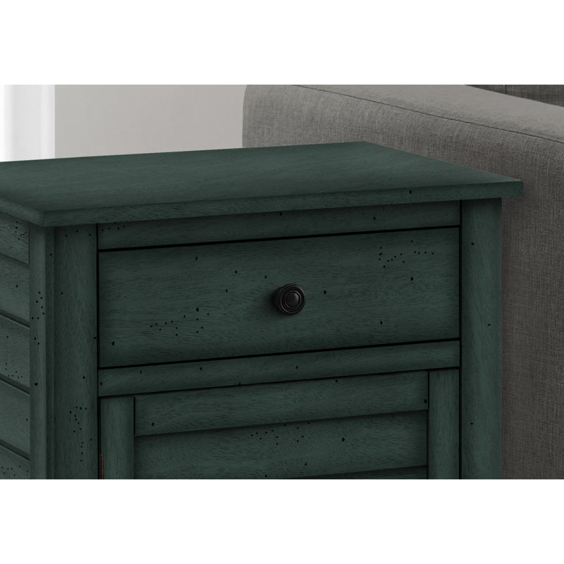 Table d'appoint, table de chevet, tiroir de rangement, bout, table d'appoint, chambre à coucher, lampe, rangement, placage bleu antique, transitionnel