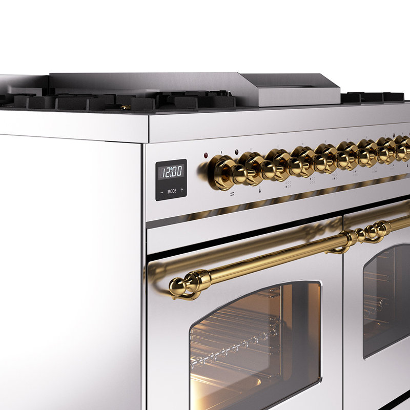 Cuisinière à double combustible de 40 po avec 6 brûleurs scellés et plaque chauffante (porte vitrée) ILVE Nostalgie II Series