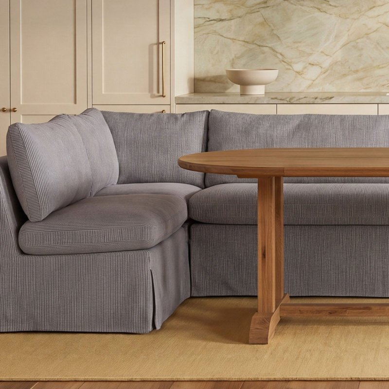 Banquette de salle à manger Gusella, Polyester bleu marine, H 31,75 po x l 139,5 po x P 67,5 po