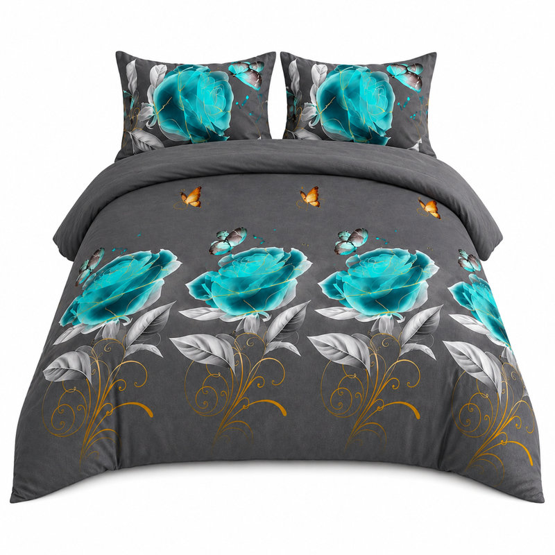 Microfiber Floral Duvet Cover Set, Double Duvet Cover + 3 Additional Pieces
