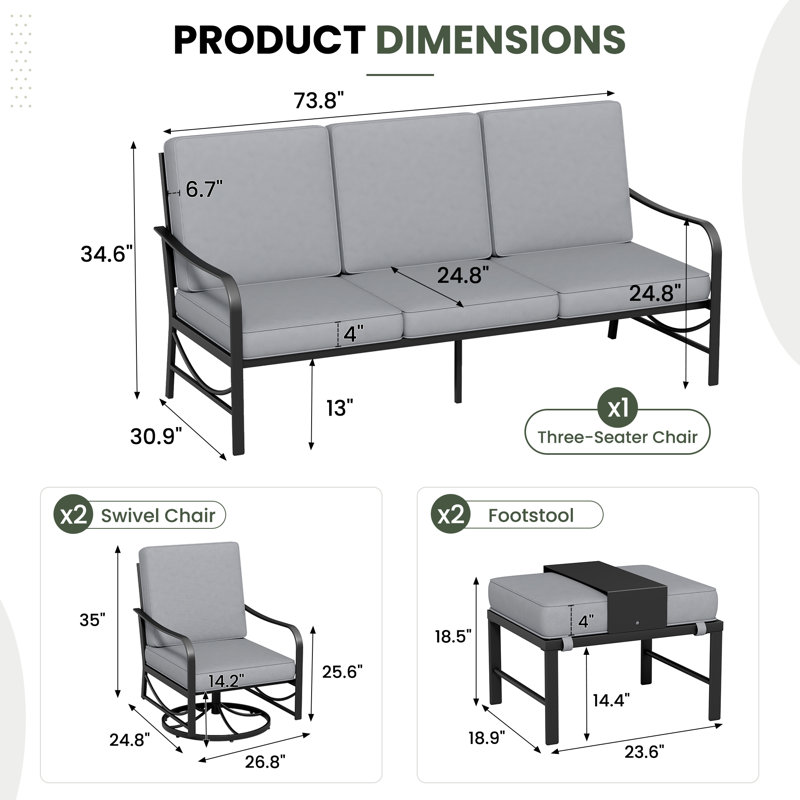 Charron 5 - Person Patio Conversation Set with Cushions, Gray