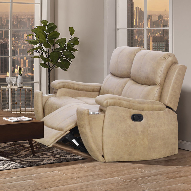 Causeuse inclinable manuelle en similicuir de 61 po Emony, Similicuir beige performance