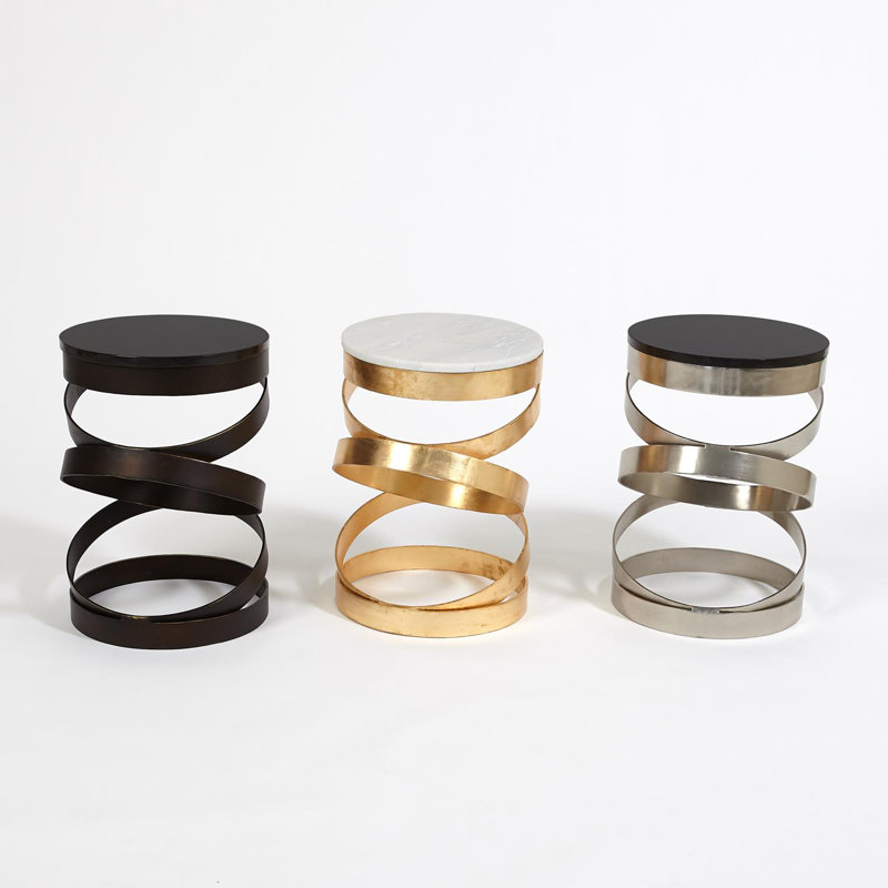 White Marble and Gold Spiral Accent Table