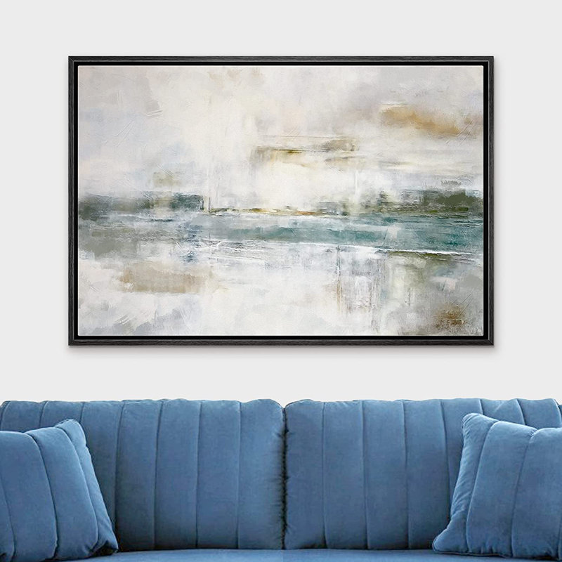 Teal and Gray Abstract Landscape Framed Canvas Print