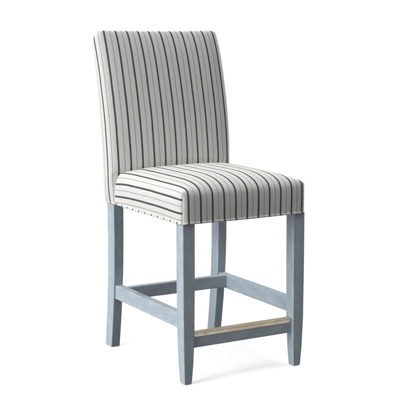 Manhattan Upholstered Stool with Solid Wood Frame, Ivory Crypton Performance; 0886-91, Sea Glass Finish
