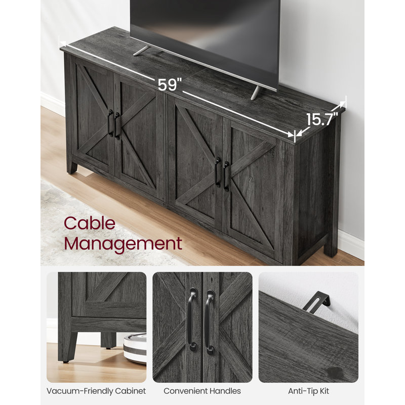 Yvette 59"W Credenza Sideboard, Buffet Storage Cabinet, Charcoal Gray