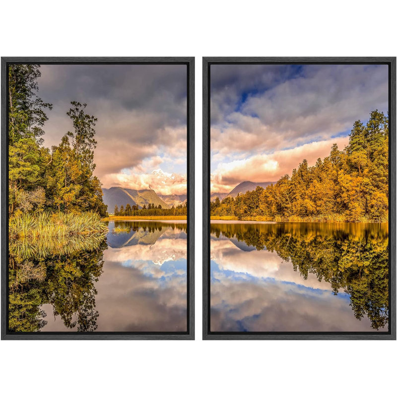 Pastel, automne, automne, montagne, forêt, lac, coucher de soleil, nature, photographie, décor, Noir, H 36 po x l 24 po