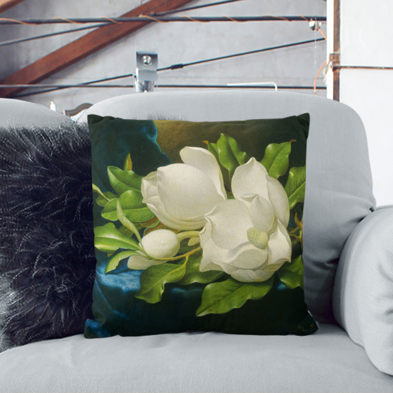 Giant Magnolias On Blue Velvet Square Throw Cushion, 55cm H x 55cm W x 20cm D