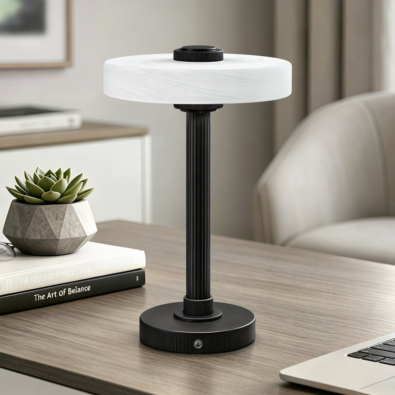 12" Modern Metal LED Rechargeable Table Lamp with Touch Dimmable Light, Black