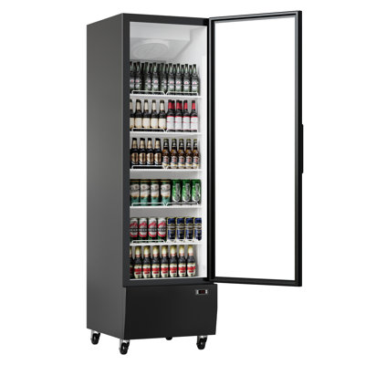 380L Single Glass Door Commercial Display Refrigerator with 5 Adjustable Shelves, 275W Black Merchandiser Fridge for Restaurant Bar Cafe Bakery, LG-FC620P