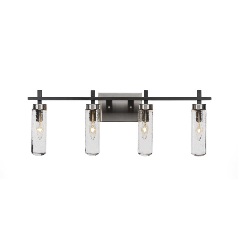 Salinda 4 Light Bath Bar, Clear Bubble, Matte Black/Brushed Nickel