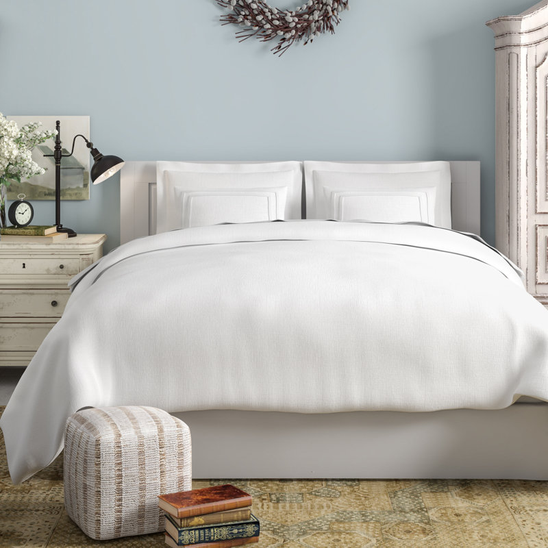 Farmhouse / Country Cotton Duvet Cover, King Duvet Cover + 2 King Shams, White
