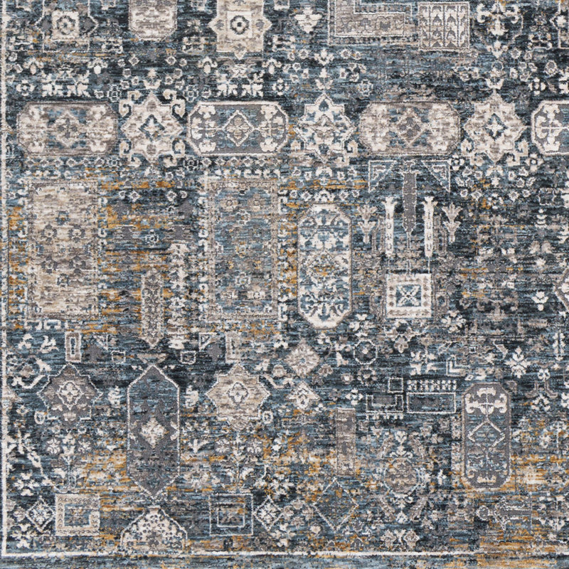 Tapis gris / bleu sarcelle tissé à la main Fleener, Rectangle 12 pi x 15 pi