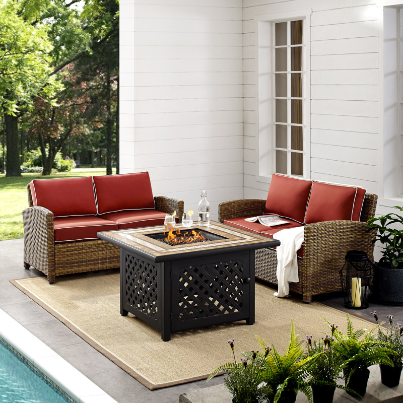 4 - Person Patio Conversation Set with Cushions, Sangria