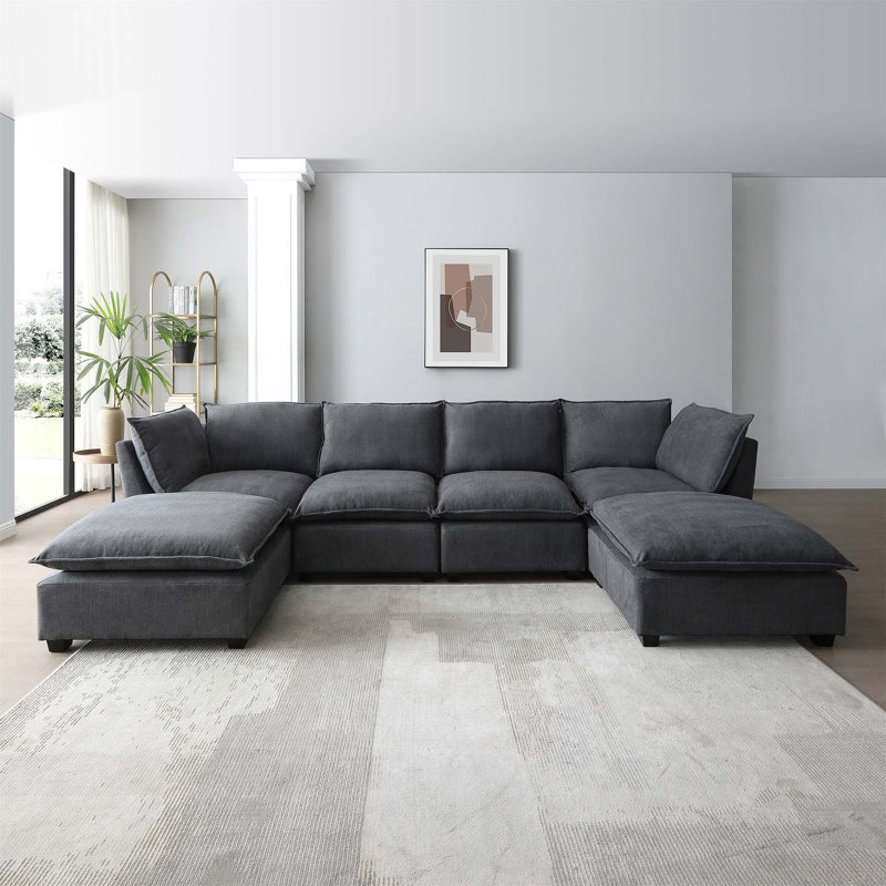 Canapé modulaire polyvalent avec repose-pieds convertible pour espaces variés, Gris