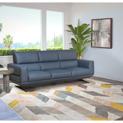 Kissha 97'' Wide Italian Genuine Leather Square Arm Sofa