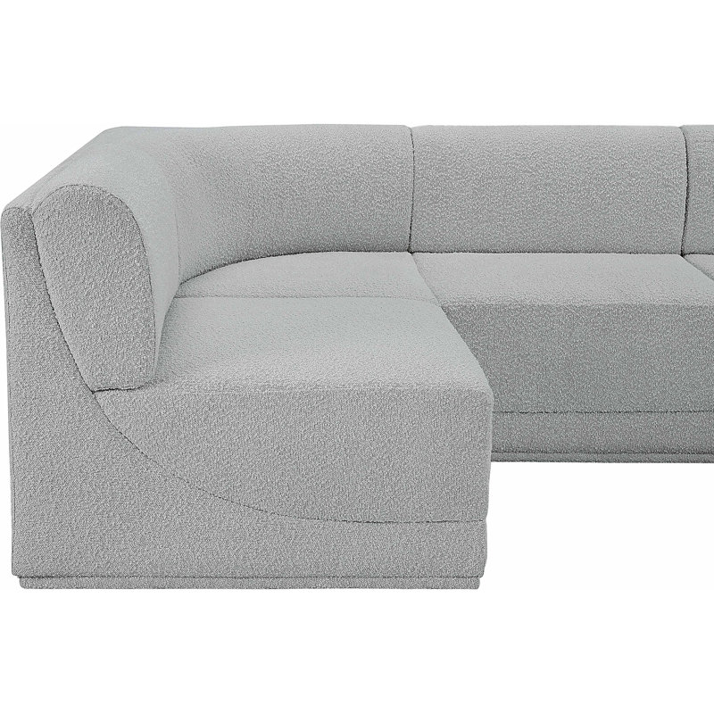 Ollie 9 - Piece Upholstered Sectional, Grey Boucle Fabric