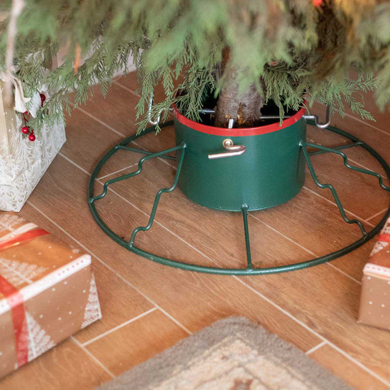 Green and Red Steel Large Christmas Tree Stand with High Water Capacity