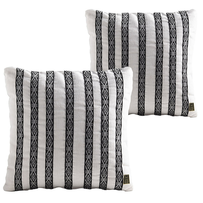 Fajas Handwoven Sash Decorative Pillows By Andean, White;Black