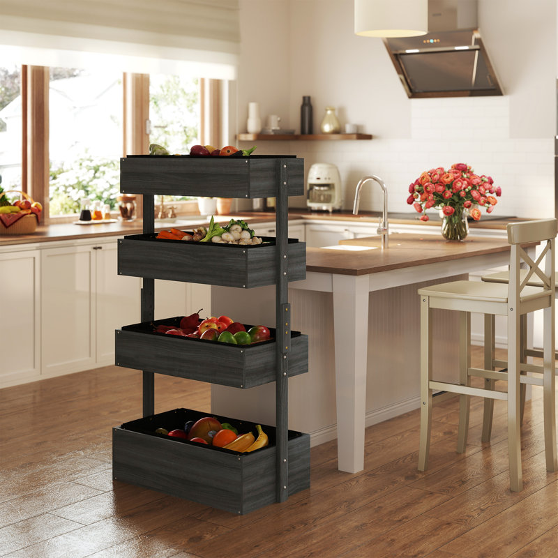 Jardinière verticale en bois pour l'extérieur, boîte à fleurs à 4 niveaux, auto-vidange pour fleurs, légumes, herbes, gris