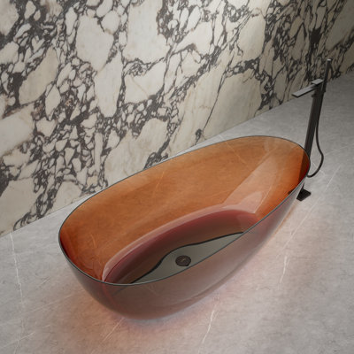 MonBlari 67" X 31" Freestanding Soaking Resin Bathtub with Pop-up Drain For Bathroom
