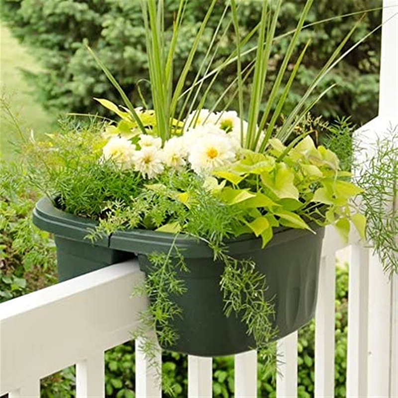 Apollo Self-Watering Dual-Sided Saddle Deck Rail Planter Box, Terra Cotta, 16in