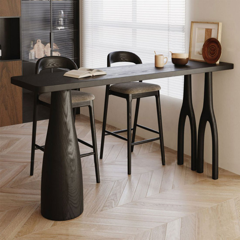Black Straight Solid Wood Bar Table