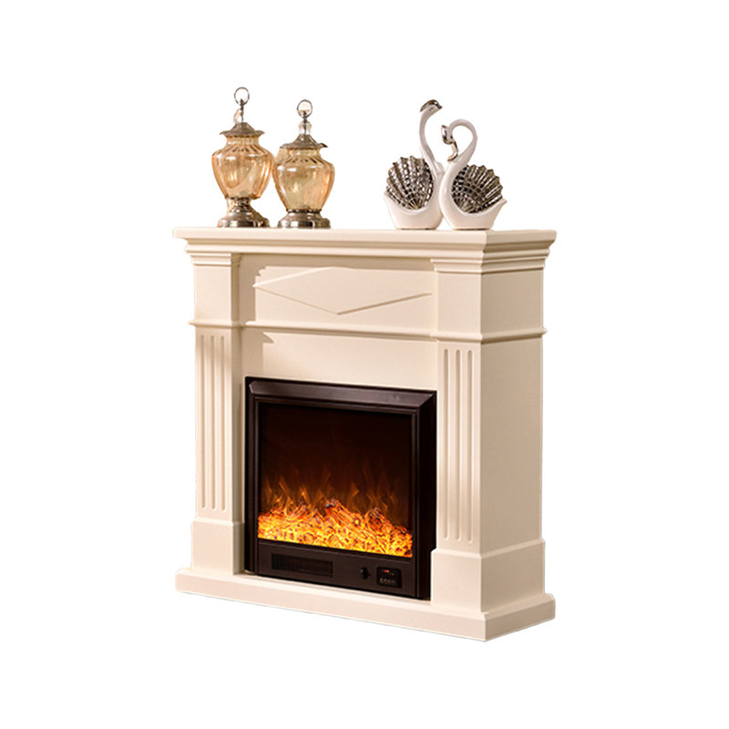 Beige Solid Wood Freestanding Fireplace