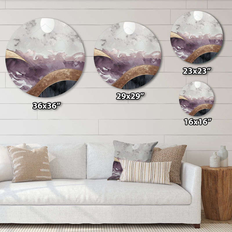 «Ocean Waves Fluidité In Marble I», art mural rond en marbre abstrait, H 16 po x l 16 po x P 1 po