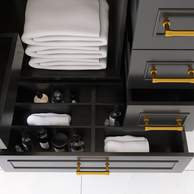Meuble-lavabo simple autoportant de 30 po avec plateau en céramique intégré blanc, Noir
