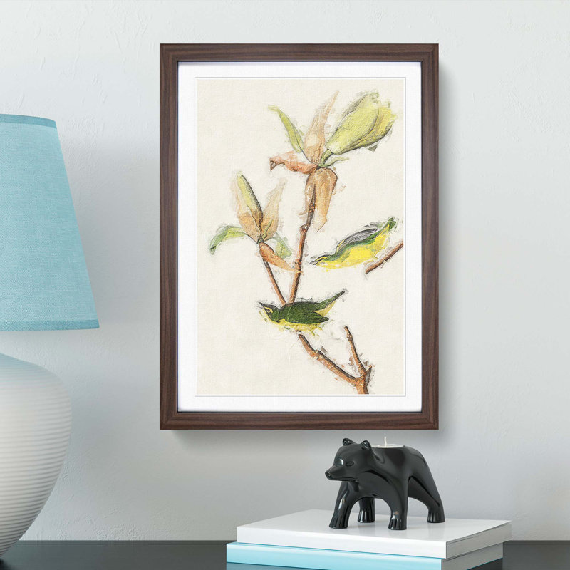 Kentucky Warbler Birds by John Audubon - Picture Frame Painting Print, 36cm H x 27cm W x 2cm D, Walnut Framed