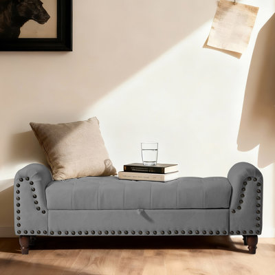 Lunette Curved Armrest Storage Bench – Upholstered Entryway Seat with Hidden Compartment & Flowing Silhouette